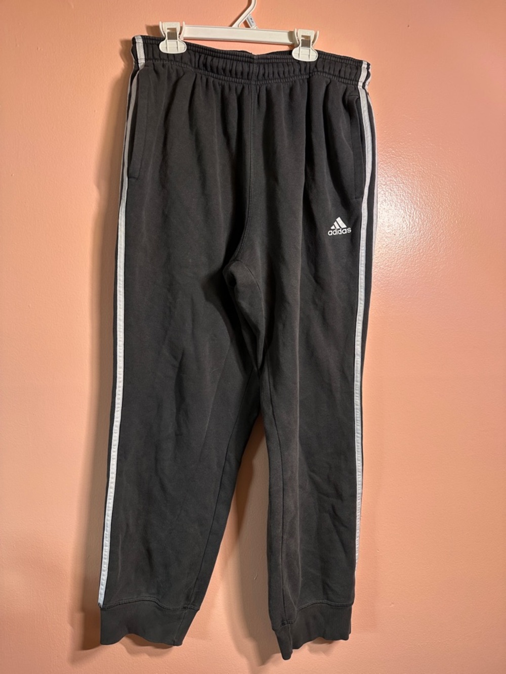adidas Men’s Black Athletic Workout Gym Jogger Sweatpants White Side Stripes